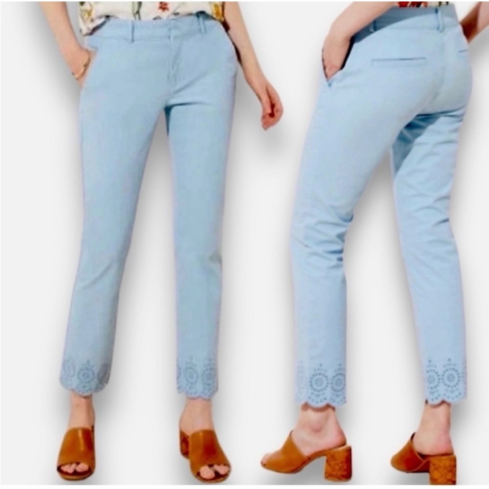 LOFT NWT Blue Girlfriend Chino‎ Pants Scalloped Eyelet Hem Size 8